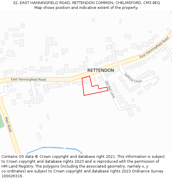 32, EAST HANNINGFIELD ROAD, RETTENDON COMMON, CHELMSFORD, CM3 8EQ: Location map and indicative extent of plot