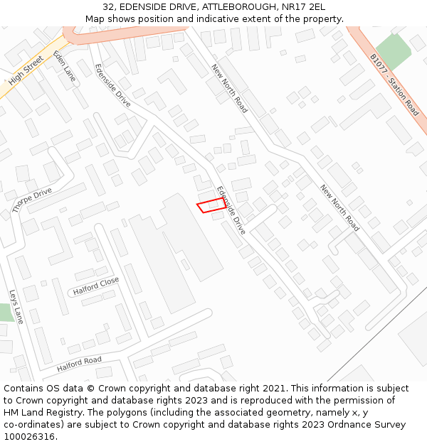 32, EDENSIDE DRIVE, ATTLEBOROUGH, NR17 2EL: Location map and indicative extent of plot