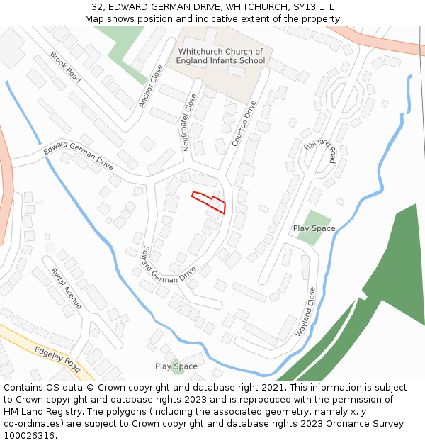 32, EDWARD GERMAN DRIVE, WHITCHURCH, SY13 1TL: Location map and indicative extent of plot