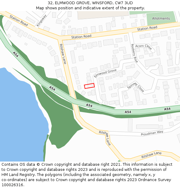 32, ELMWOOD GROVE, WINSFORD, CW7 3UD: Location map and indicative extent of plot