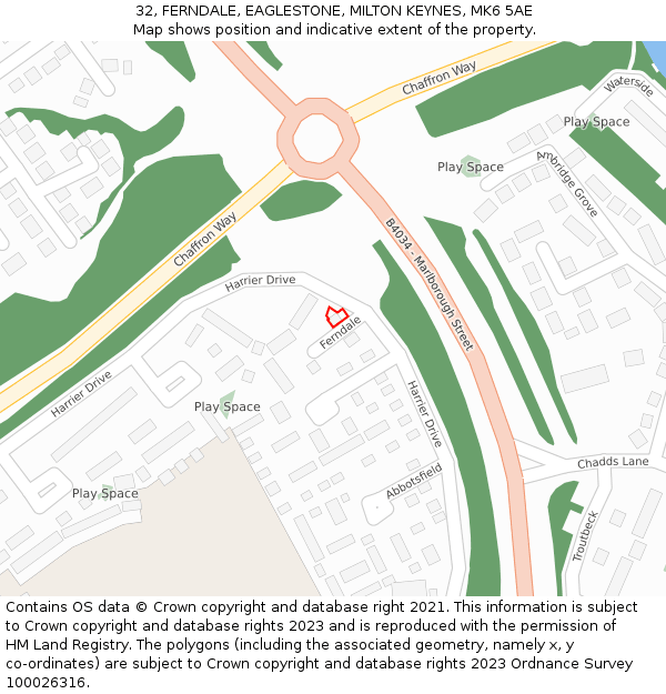 32, FERNDALE, EAGLESTONE, MILTON KEYNES, MK6 5AE: Location map and indicative extent of plot