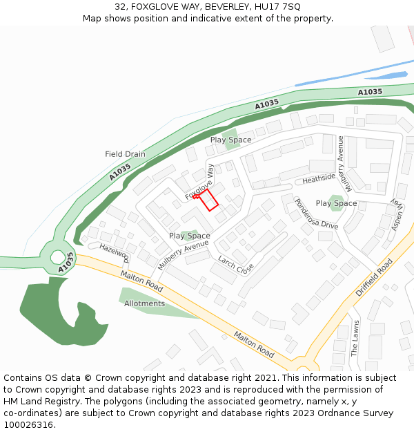 32, FOXGLOVE WAY, BEVERLEY, HU17 7SQ: Location map and indicative extent of plot