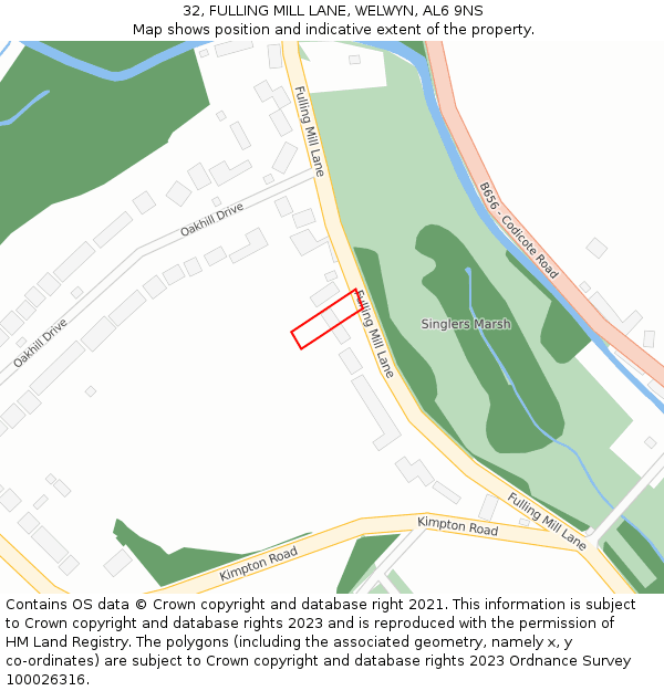 32, FULLING MILL LANE, WELWYN, AL6 9NS: Location map and indicative extent of plot