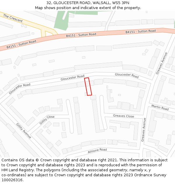 32, GLOUCESTER ROAD, WALSALL, WS5 3PN: Location map and indicative extent of plot