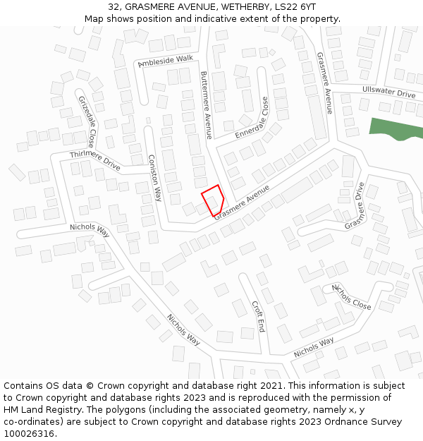 32, GRASMERE AVENUE, WETHERBY, LS22 6YT: Location map and indicative extent of plot