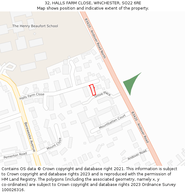 32, HALLS FARM CLOSE, WINCHESTER, SO22 6RE: Location map and indicative extent of plot