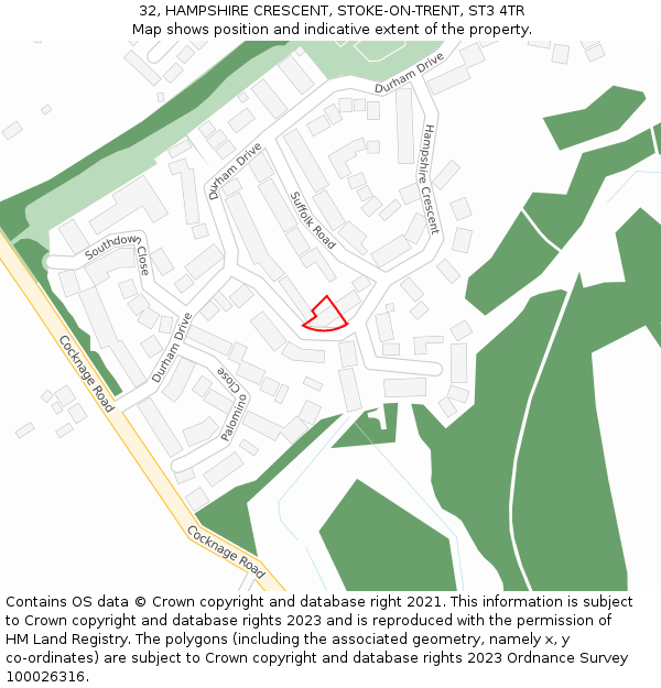 32, HAMPSHIRE CRESCENT, STOKE-ON-TRENT, ST3 4TR: Location map and indicative extent of plot