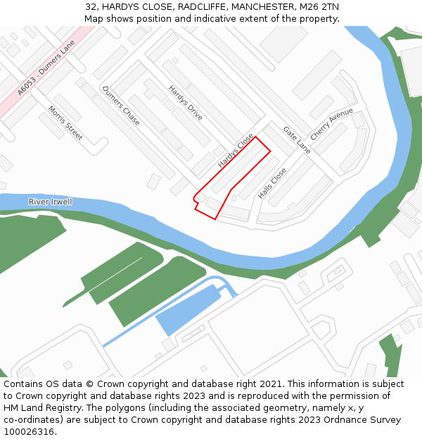 32, HARDYS CLOSE, RADCLIFFE, MANCHESTER, M26 2TN: Location map and indicative extent of plot