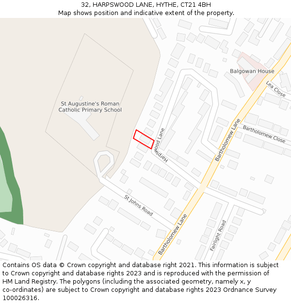 32, HARPSWOOD LANE, HYTHE, CT21 4BH: Location map and indicative extent of plot
