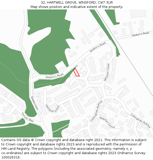 32, HARTWELL GROVE, WINSFORD, CW7 3UR: Location map and indicative extent of plot