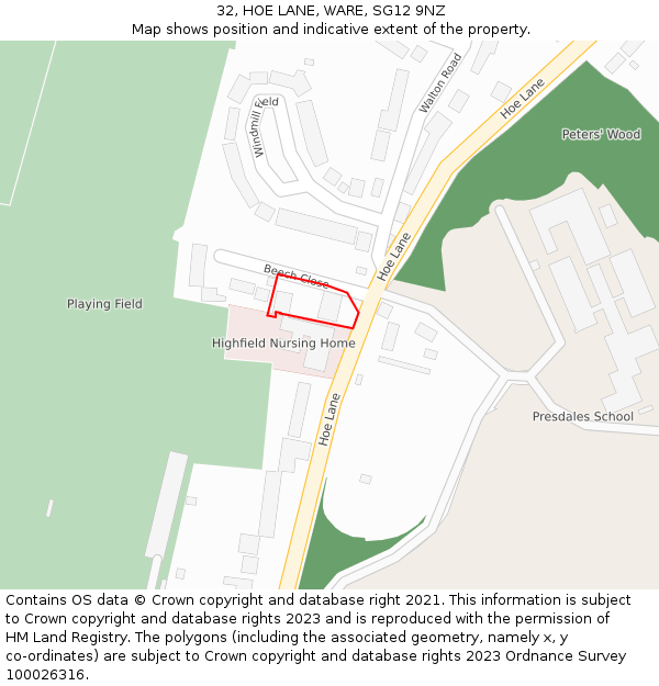 32, HOE LANE, WARE, SG12 9NZ: Location map and indicative extent of plot