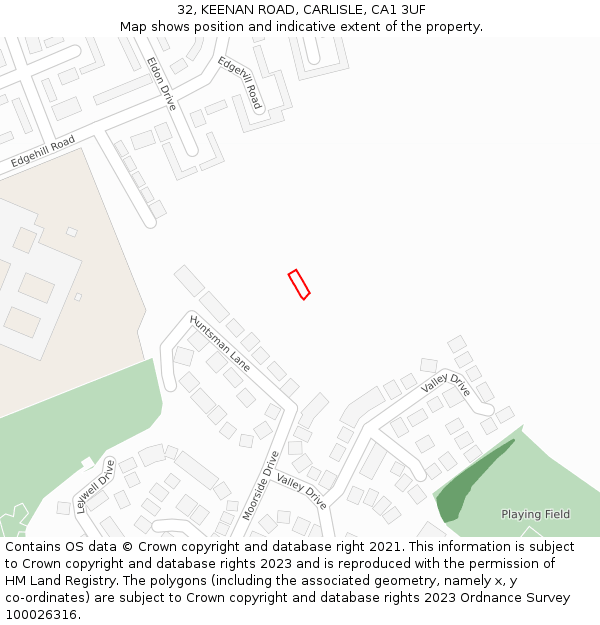 32, KEENAN ROAD, CARLISLE, CA1 3UF: Location map and indicative extent of plot
