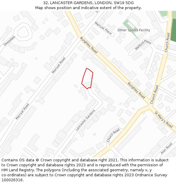 32, LANCASTER GARDENS, LONDON, SW19 5DG: Location map and indicative extent of plot