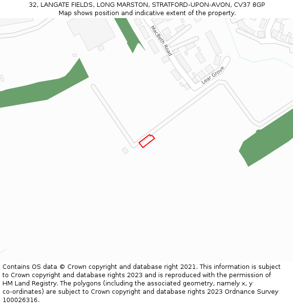 32, LANGATE FIELDS, LONG MARSTON, STRATFORD-UPON-AVON, CV37 8GP: Location map and indicative extent of plot