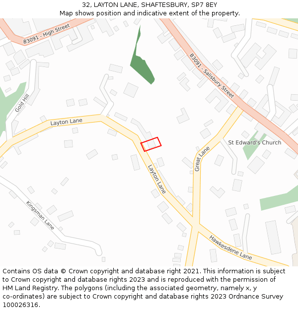 32, LAYTON LANE, SHAFTESBURY, SP7 8EY: Location map and indicative extent of plot