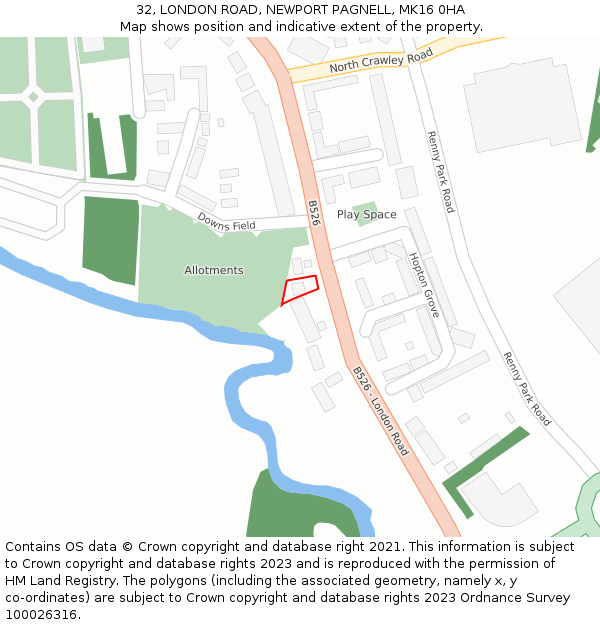 32, LONDON ROAD, NEWPORT PAGNELL, MK16 0HA: Location map and indicative extent of plot