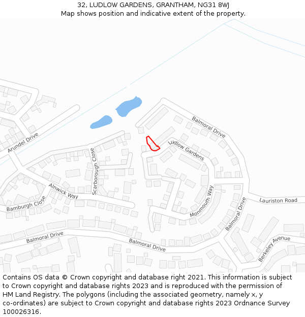 32, LUDLOW GARDENS, GRANTHAM, NG31 8WJ: Location map and indicative extent of plot