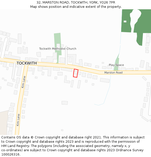 32, MARSTON ROAD, TOCKWITH, YORK, YO26 7PR: Location map and indicative extent of plot