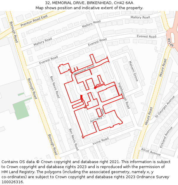 32, MEMORIAL DRIVE, BIRKENHEAD, CH42 6AA: Location map and indicative extent of plot