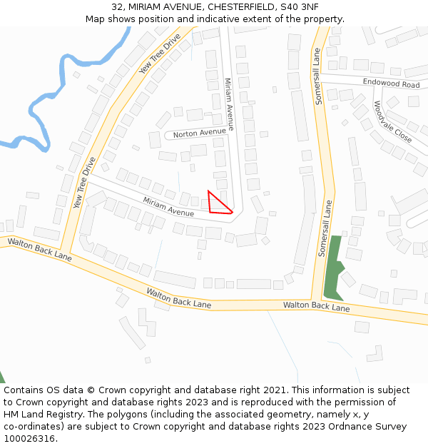 32, MIRIAM AVENUE, CHESTERFIELD, S40 3NF: Location map and indicative extent of plot