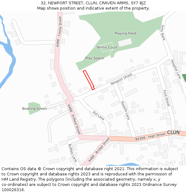 32, NEWPORT STREET, CLUN, CRAVEN ARMS, SY7 8JZ: Location map and indicative extent of plot