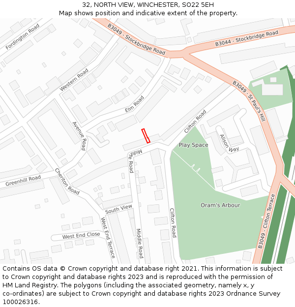 32, NORTH VIEW, WINCHESTER, SO22 5EH: Location map and indicative extent of plot