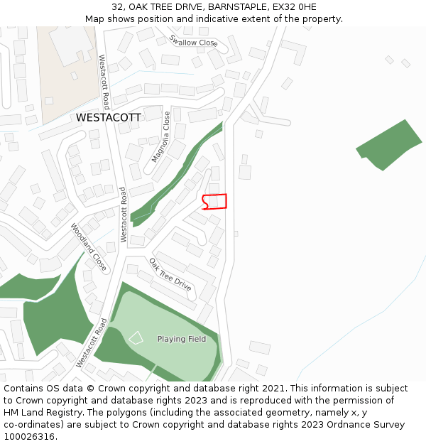 32, OAK TREE DRIVE, BARNSTAPLE, EX32 0HE: Location map and indicative extent of plot