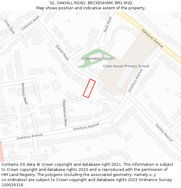 32, OAKHILL ROAD, BECKENHAM, BR3 6NQ: Location map and indicative extent of plot