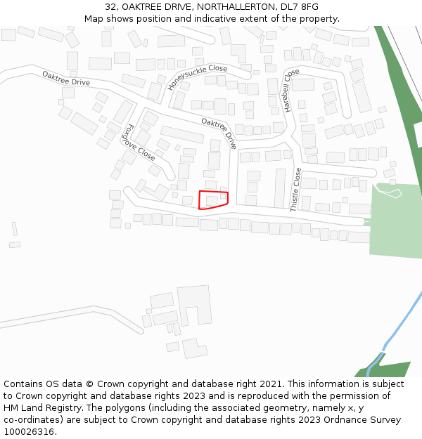 32, OAKTREE DRIVE, NORTHALLERTON, DL7 8FG: Location map and indicative extent of plot
