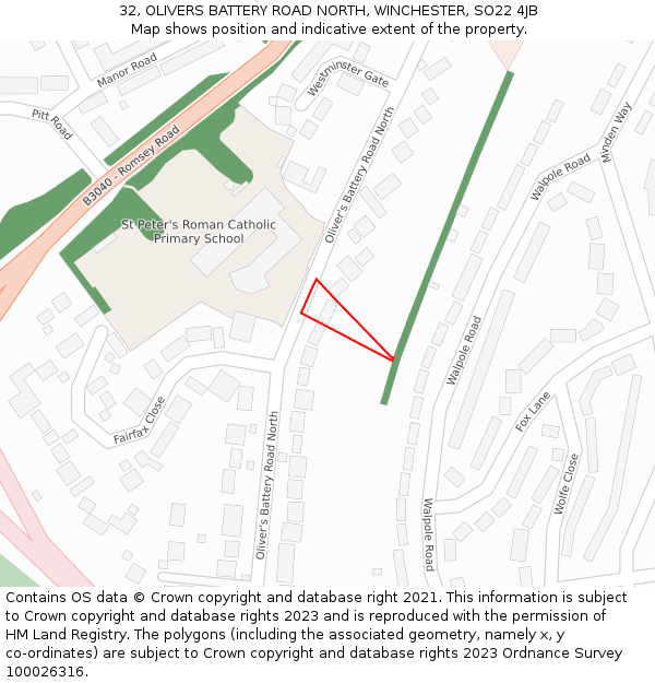 32, OLIVERS BATTERY ROAD NORTH, WINCHESTER, SO22 4JB: Location map and indicative extent of plot