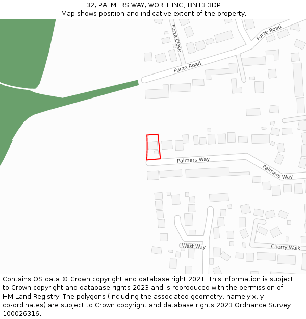 32, PALMERS WAY, WORTHING, BN13 3DP: Location map and indicative extent of plot