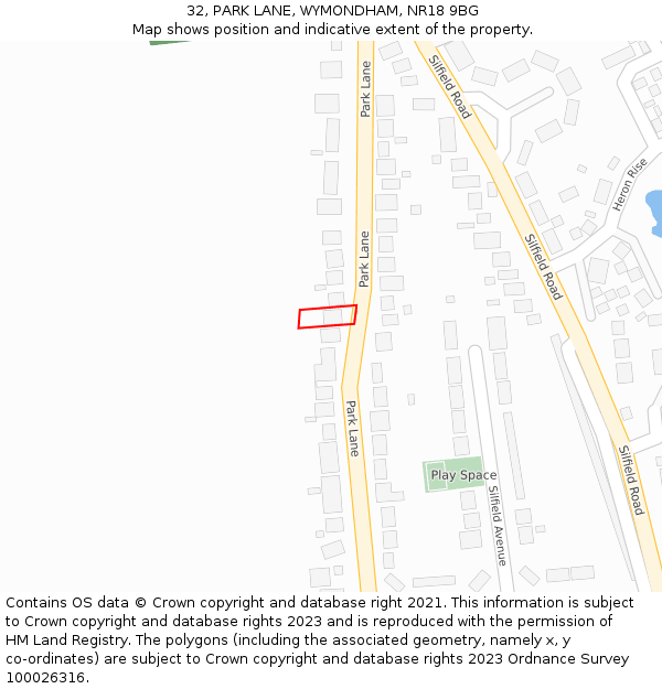 32, PARK LANE, WYMONDHAM, NR18 9BG: Location map and indicative extent of plot