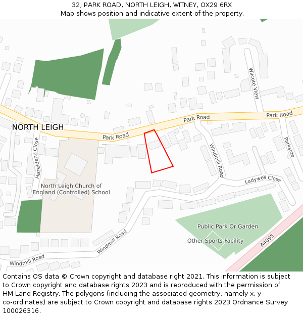 32, PARK ROAD, NORTH LEIGH, WITNEY, OX29 6RX: Location map and indicative extent of plot