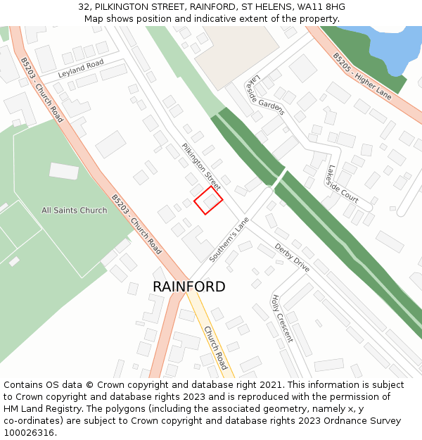 32, PILKINGTON STREET, RAINFORD, ST HELENS, WA11 8HG: Location map and indicative extent of plot