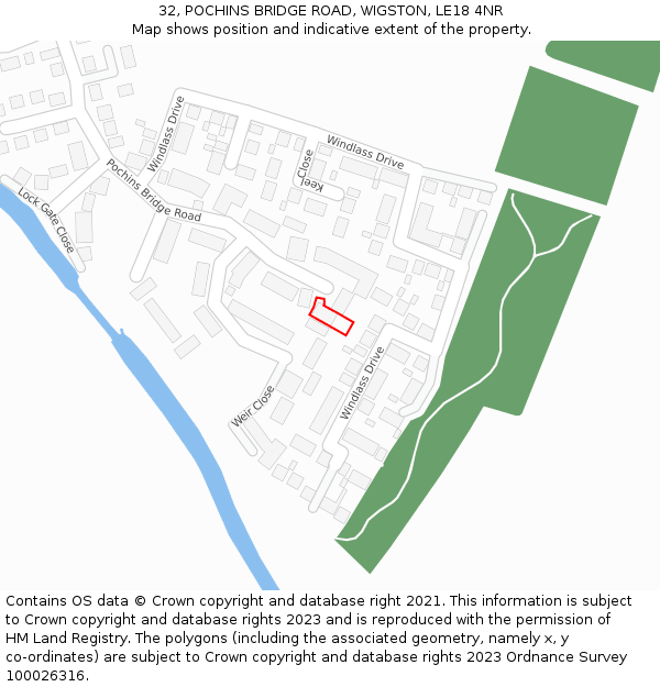 32, POCHINS BRIDGE ROAD, WIGSTON, LE18 4NR: Location map and indicative extent of plot