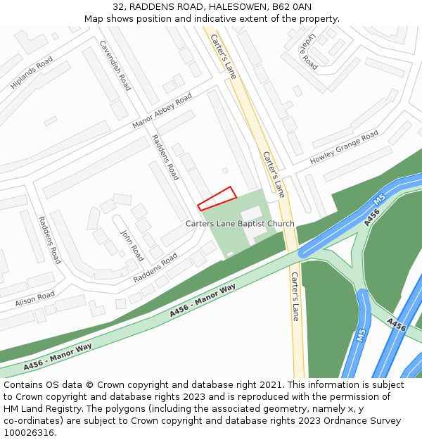 32, RADDENS ROAD, HALESOWEN, B62 0AN: Location map and indicative extent of plot