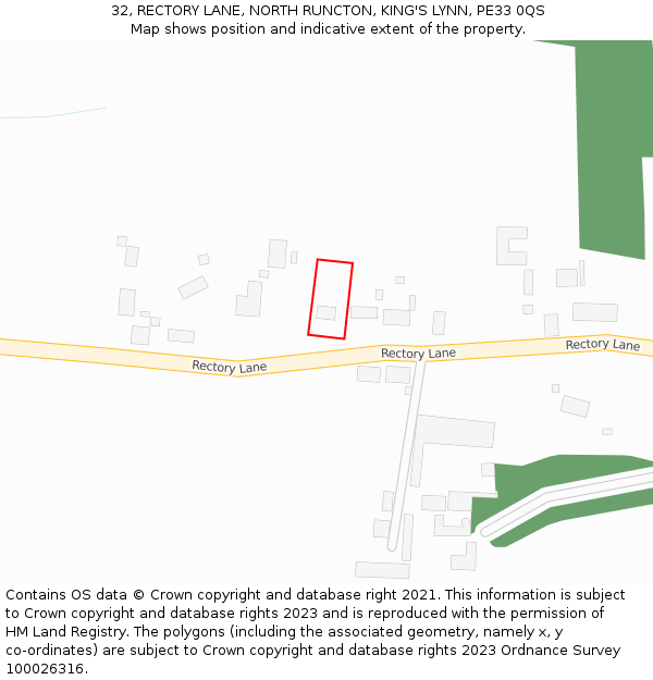 32, RECTORY LANE, NORTH RUNCTON, KING'S LYNN, PE33 0QS: Location map and indicative extent of plot