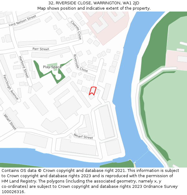 32, RIVERSIDE CLOSE, WARRINGTON, WA1 2JD: Location map and indicative extent of plot