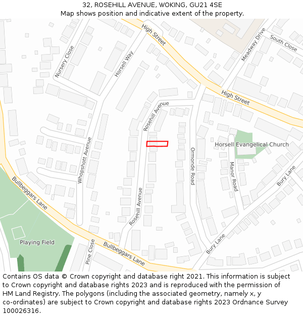 32, ROSEHILL AVENUE, WOKING, GU21 4SE: Location map and indicative extent of plot