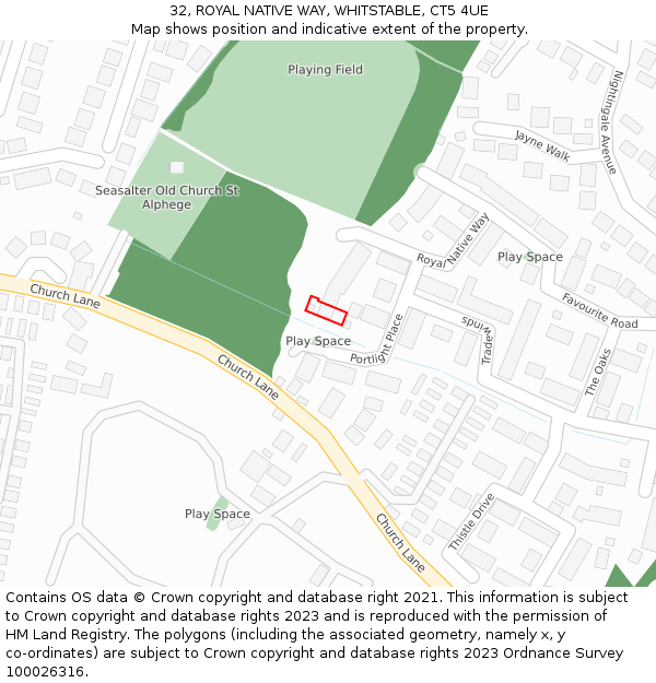 32, ROYAL NATIVE WAY, WHITSTABLE, CT5 4UE: Location map and indicative extent of plot