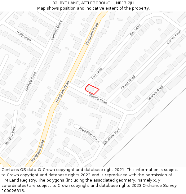 32, RYE LANE, ATTLEBOROUGH, NR17 2JH: Location map and indicative extent of plot