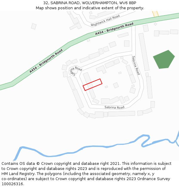 32, SABRINA ROAD, WOLVERHAMPTON, WV6 8BP: Location map and indicative extent of plot