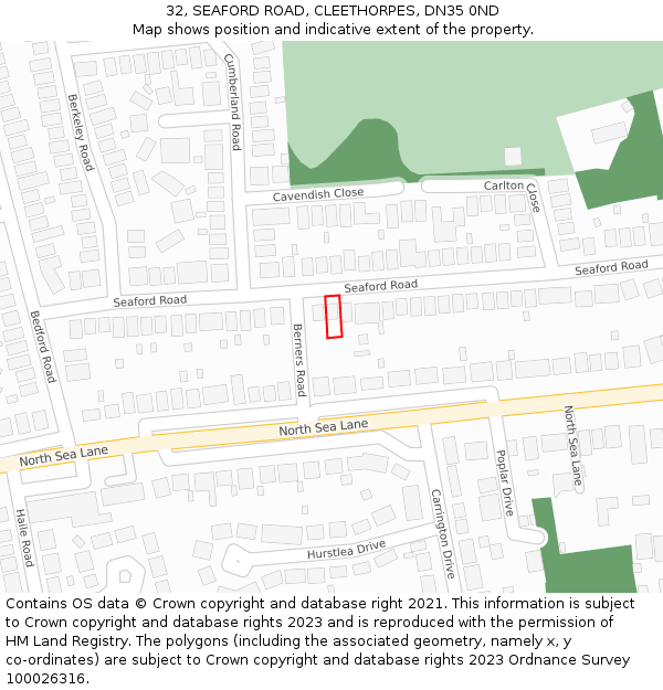 32, SEAFORD ROAD, CLEETHORPES, DN35 0ND: Location map and indicative extent of plot