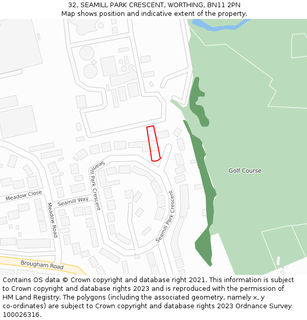 32, SEAMILL PARK CRESCENT, WORTHING, BN11 2PN: Location map and indicative extent of plot
