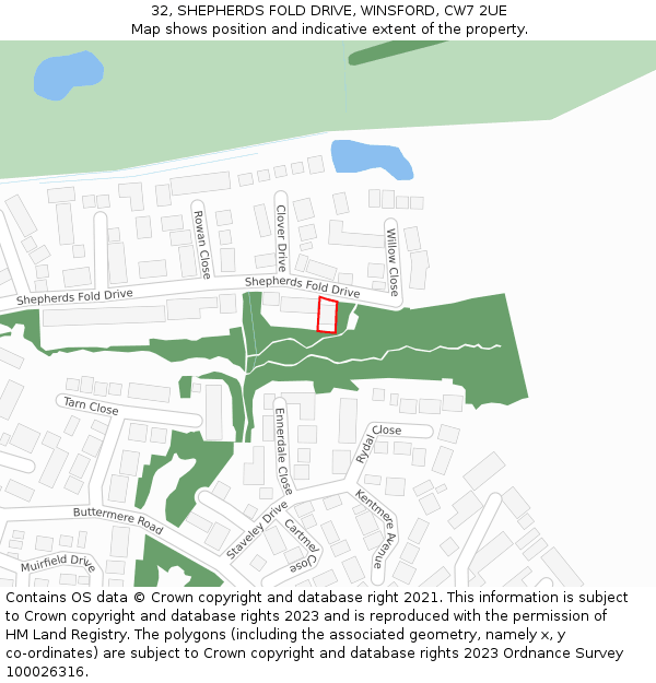 32, SHEPHERDS FOLD DRIVE, WINSFORD, CW7 2UE: Location map and indicative extent of plot