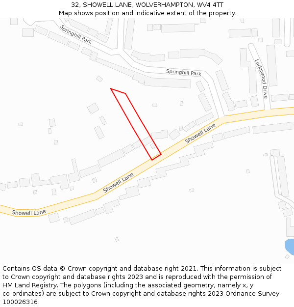 32, SHOWELL LANE, WOLVERHAMPTON, WV4 4TT: Location map and indicative extent of plot