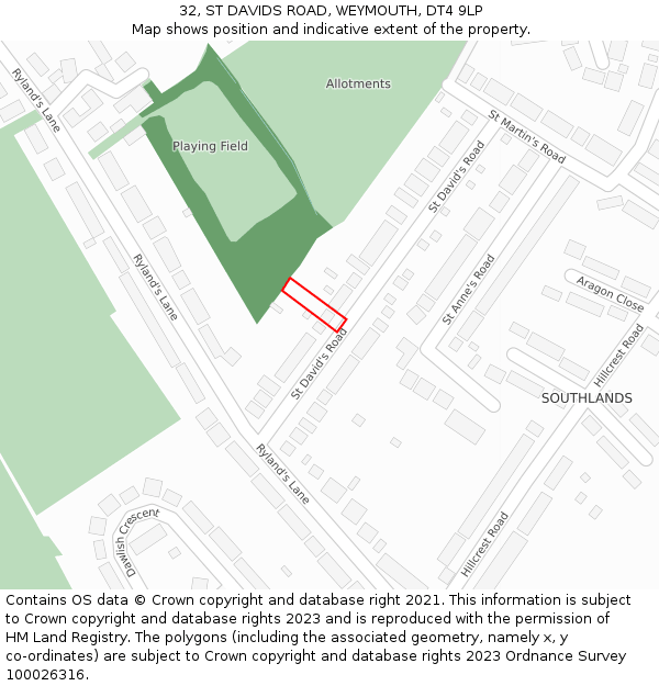 32, ST DAVIDS ROAD, WEYMOUTH, DT4 9LP: Location map and indicative extent of plot