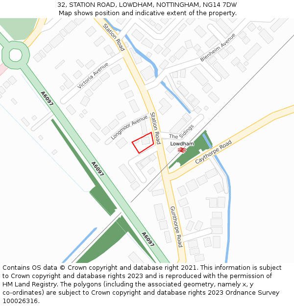 32, STATION ROAD, LOWDHAM, NOTTINGHAM, NG14 7DW: Location map and indicative extent of plot