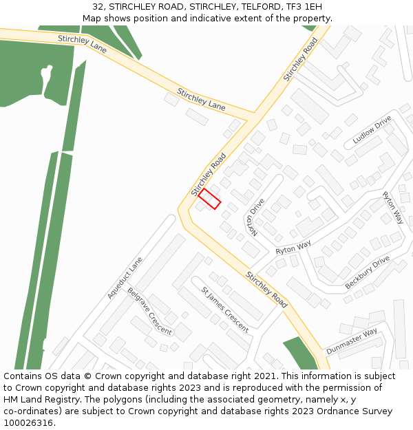 32, STIRCHLEY ROAD, STIRCHLEY, TELFORD, TF3 1EH: Location map and indicative extent of plot