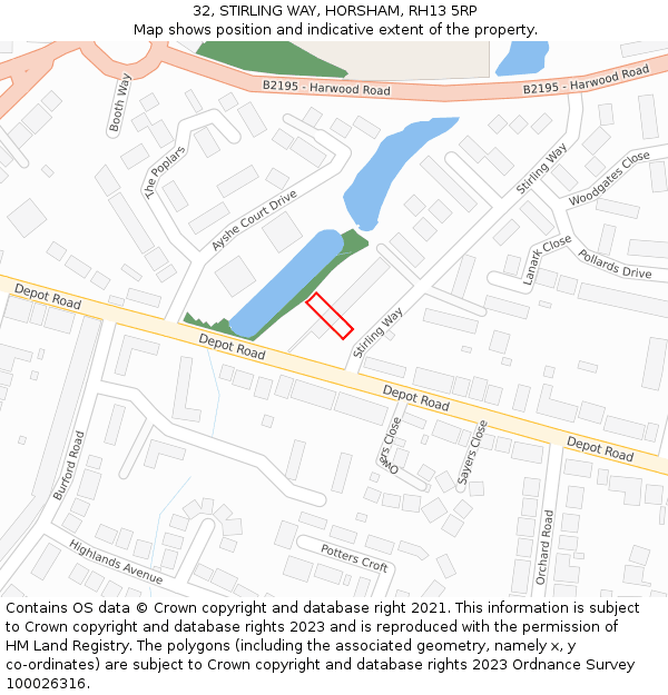 32, STIRLING WAY, HORSHAM, RH13 5RP: Location map and indicative extent of plot